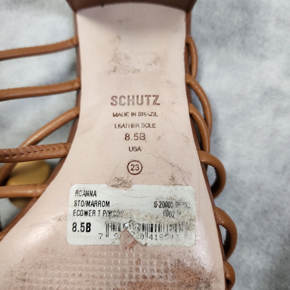 Schutz Womens Roanna Strappy Wood-Bead Slide Sandals Brown Block Heel - Picture 9 of 11